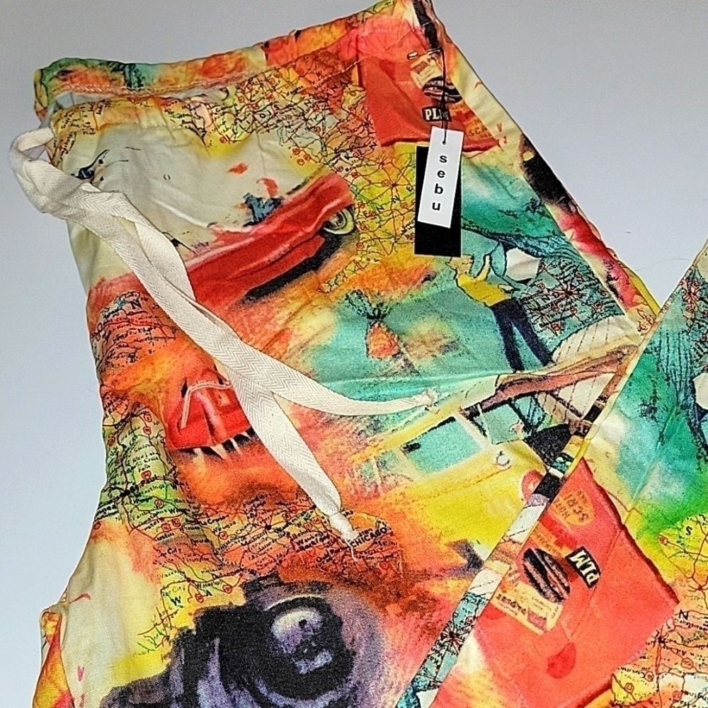 Sebu Cotton Lounge Play Pants Unique Travel Retro Theme Fabric Bright Bold